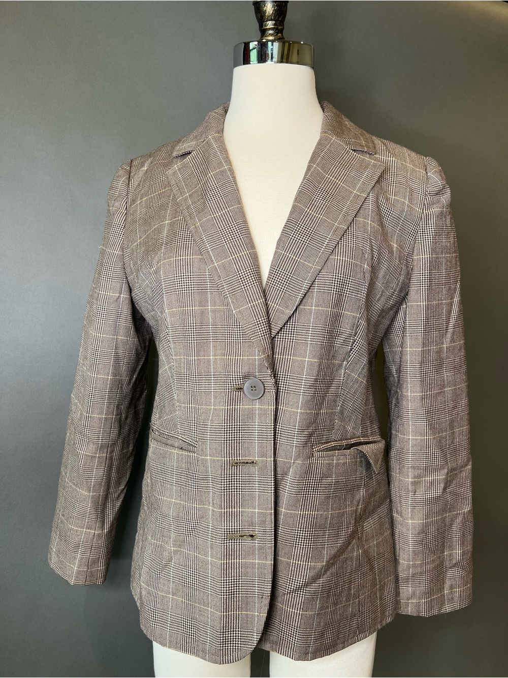 Women's Brown Glen Plaid Single-Button Blazer